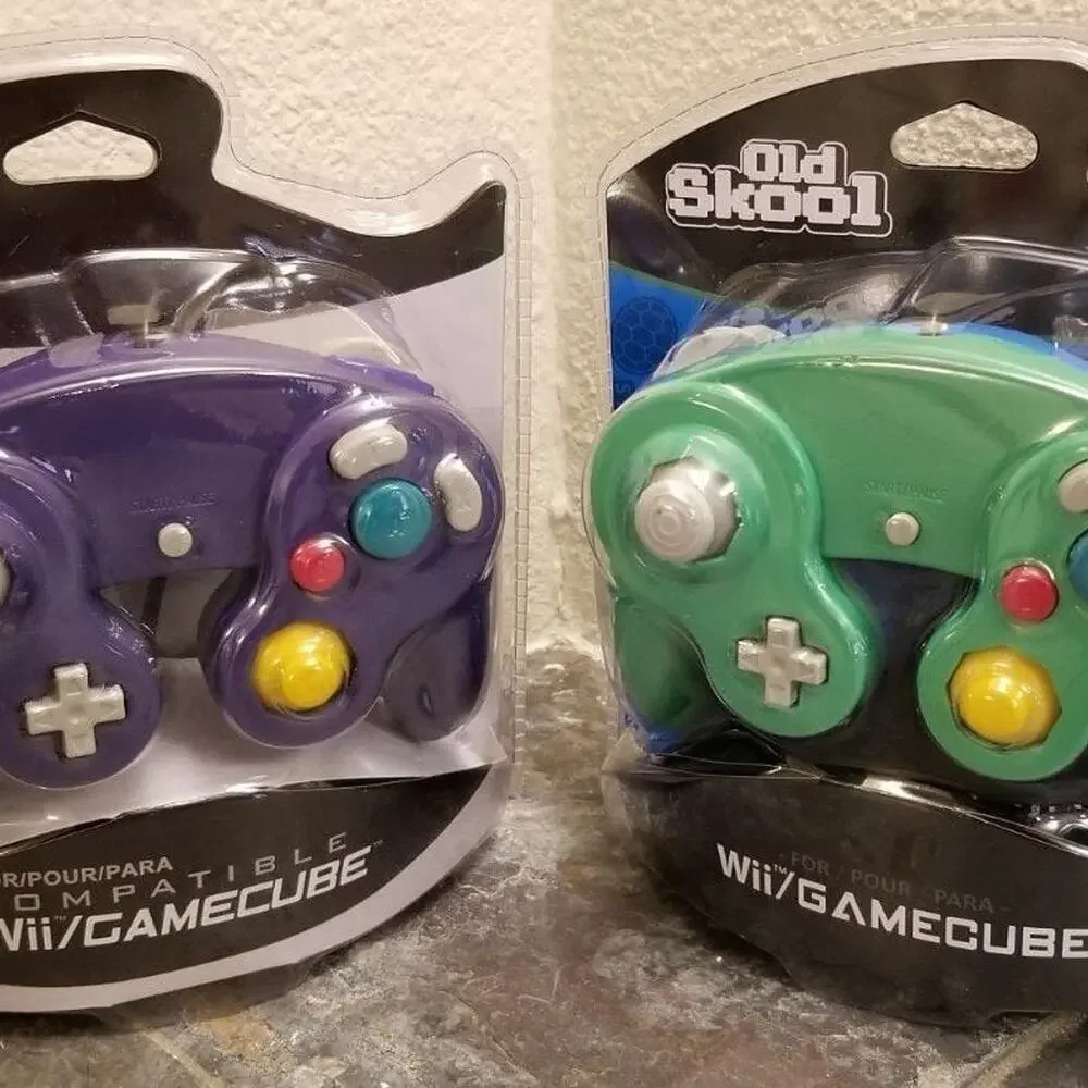 2 Gamecube Controllers - Purple & Green (NEW) - Nintendo - Old Skool